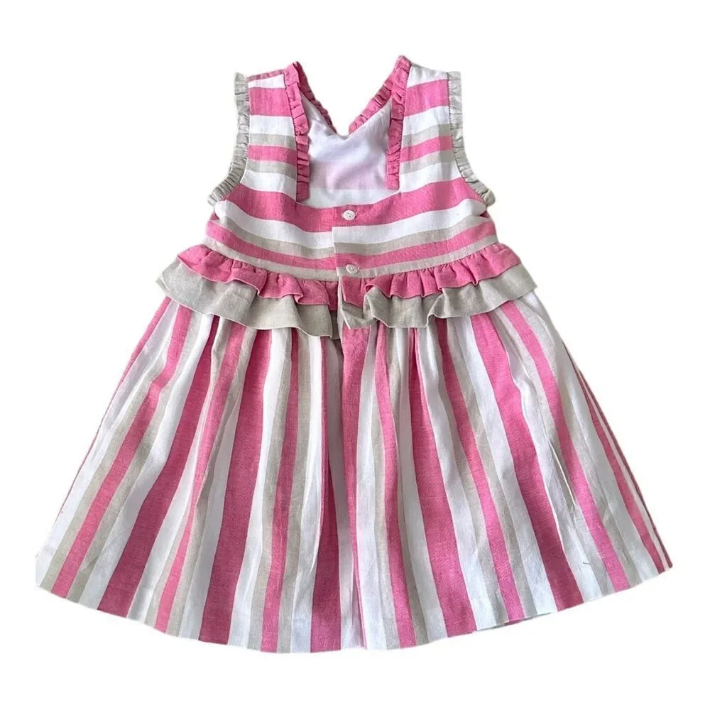 MIRANDA TEXTIL | Pink | LINEN BLEND STRIPED DRESS